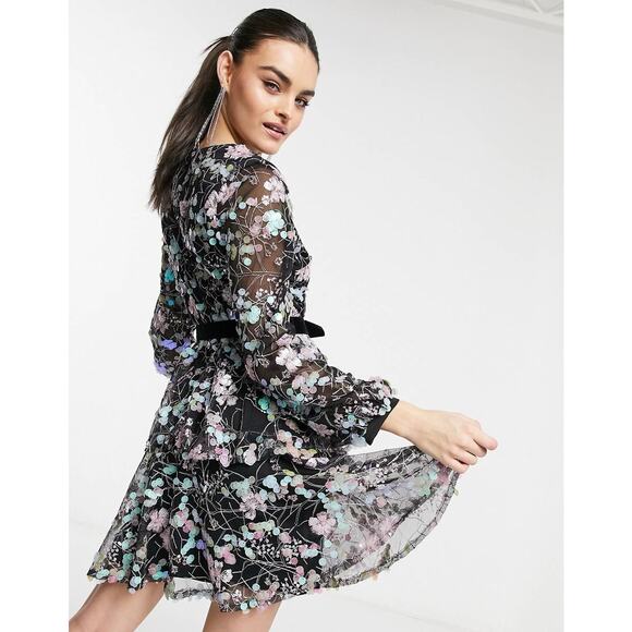 ModCloth Forever U Wrap Dress Multi Iridescent Pastel Sequins Size 2 $214 Fairy - Picture 3 of 13